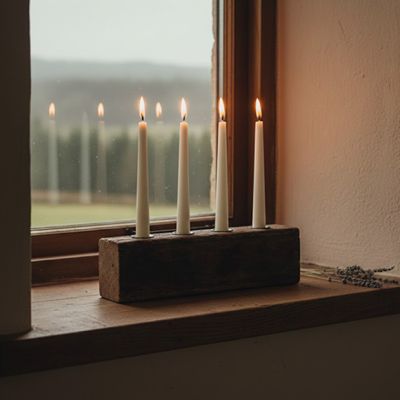 Primitive Wood Block Taper Candle Holder