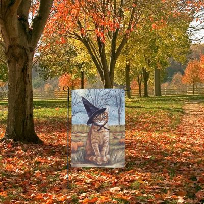 Pumpkin Patch Witch Cat Garden Flag with Pole