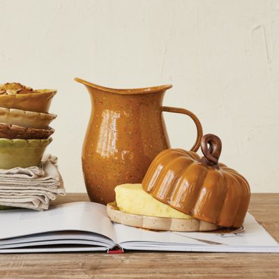Pumpkin Shaped Stoneware Butter Dish With Lid