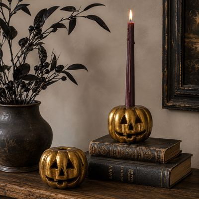 Pumpkin Taper Candle Holder Set of 2