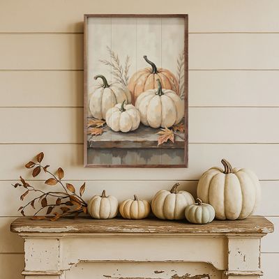 Pumpkins On Weathered Wood Framed Wall Art