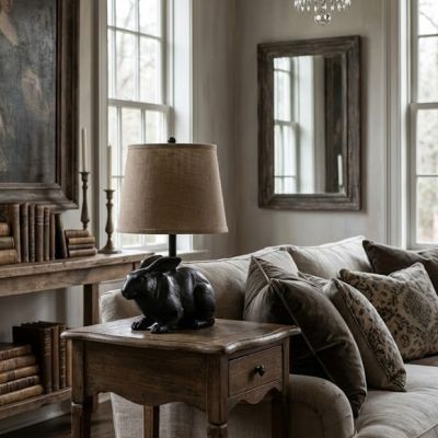 Rabbit Table Lamp With Burlap Shade