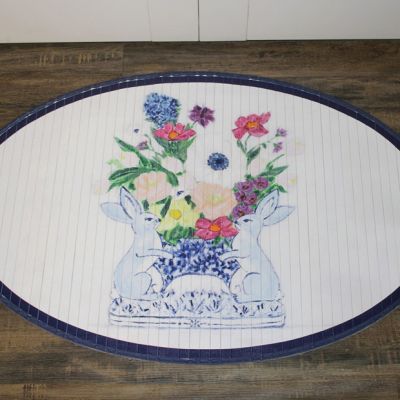 Rabbit Vase With Floral Bouquet Bamboo Mat