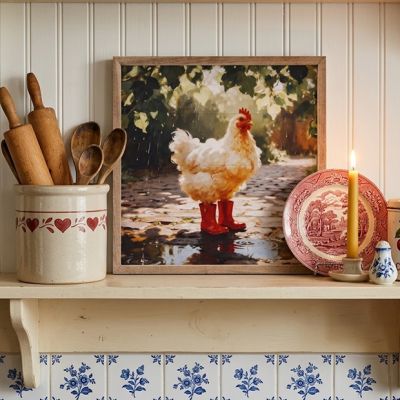 Rain Boots Chicken Framed Wall Decor