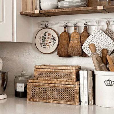 Rattan And Wood Keepsake Storage Box, Set of 2