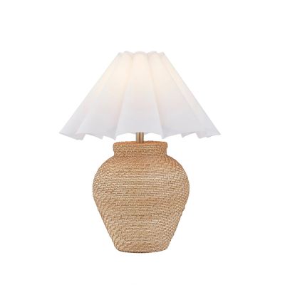 Rattan Jar Table Lamp With Pleated Shade
