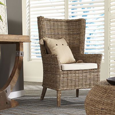 Rattan Wingback Chair With Cushion