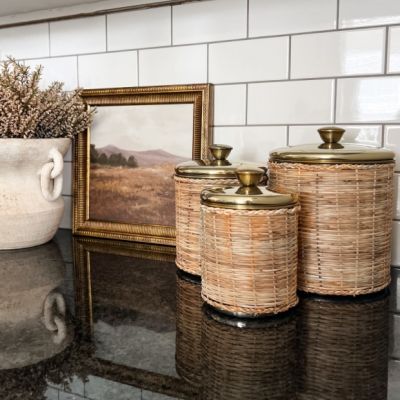Rattan Wrapped Storage Canisters Set of 4
