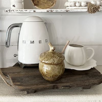 Reactive Glaze Acorn Honey Jar with Dipper