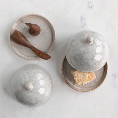 Reactive Glaze Domed Stoneware Dish