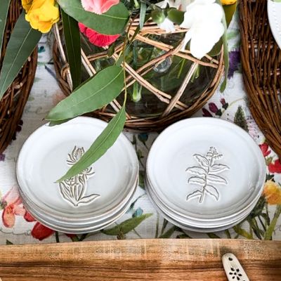 Reactive Glaze Embossed Stoneware Plate Set of 4