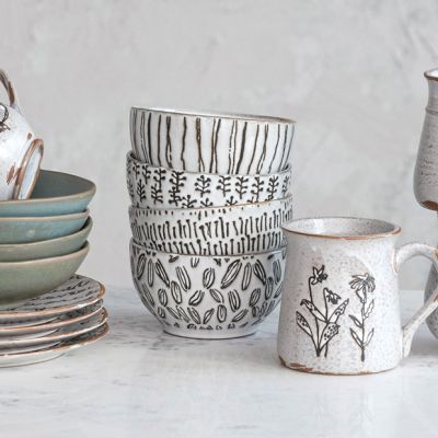 Reactive Glaze Patterned Stoneware Bowl Set of 4