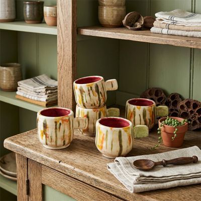 Reactive Glaze Patterned Stoneware Mugs Set of 2