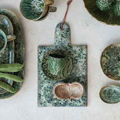 Reactive Glaze Stoneware Cutting Board with Leather Tie
