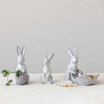 Reactive Glaze Stoneware Rabbit Figurine Standing