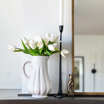 Reactive Glaze White Stoneware Fluted Pitcher