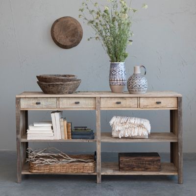 Reclaimed Wood 4 Drawer Sectioned Console