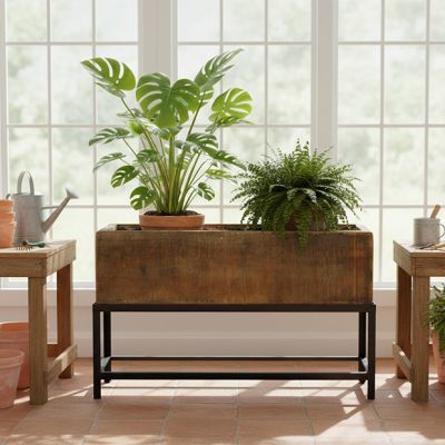 Reclaimed Wood and Metal Potting Trough