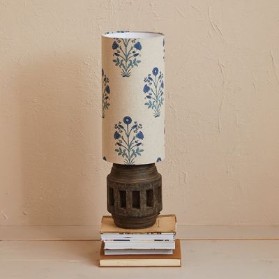 Reclaimed Wood Axel Table Lamp with Floral Shade