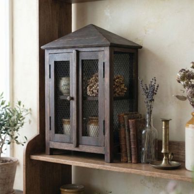 Reclaimed Wood Display Cabinet with Mesh Metal Doors