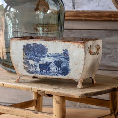 Rectangle Blue Pastoral Tole Container