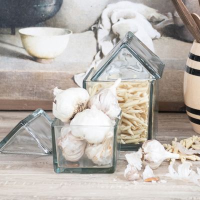 Recycled Glass Lidded House Shaped Jar