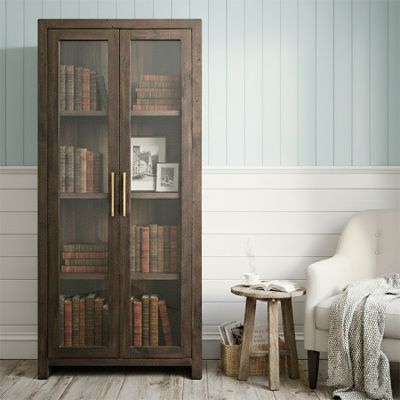 Recycled Pine Glass Door Display Cabinet