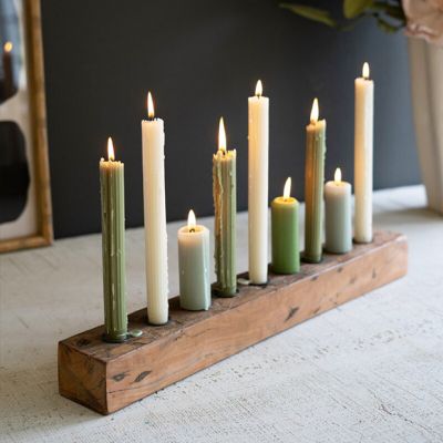 Recycled Wood 9 Taper Holder Centerpiece Display