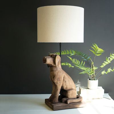 Recycled Wood Dog Table Lamp with Shade