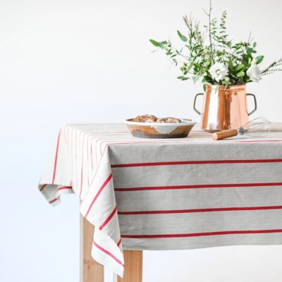 Red Stripe Linen Rectangle Tablecloth