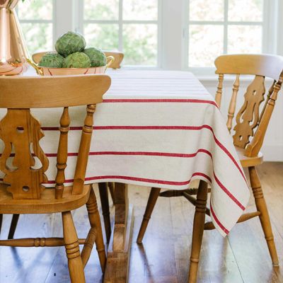 Red Stripe Linen Rectangle Tablecloth