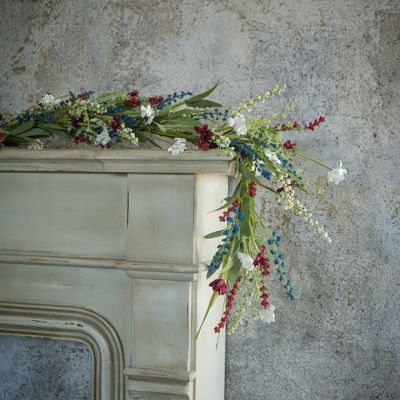 Red White and Blue Faux Grass Decorative Garland