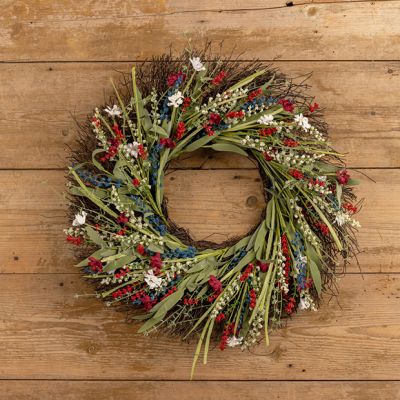 Red White and Blue Faux Grass Wreath