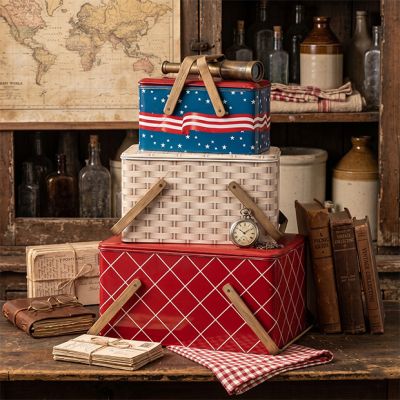 Red White and Blue Picnic Basket Set of 3