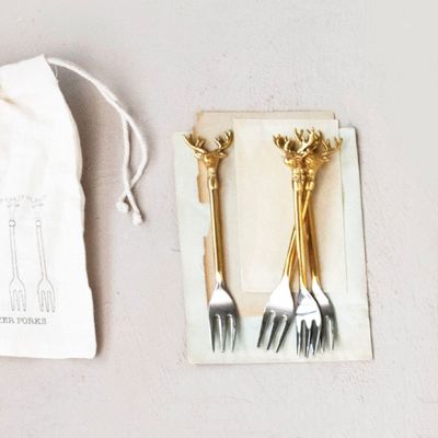 Reindeer Handled Appetizer Fork Set of 4