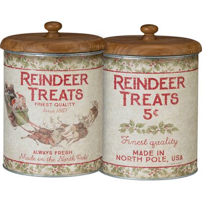 Reindeer Treats Wood Topped Canisters Set of 2
