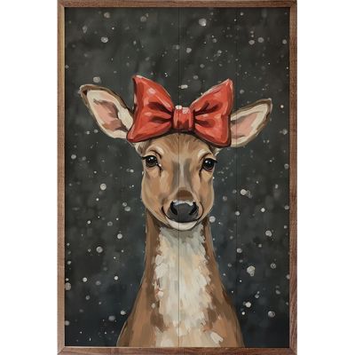 Reindeer With A Red Bow Framed Wall Art