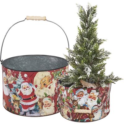 Retro Christmas Bucket Set of 2