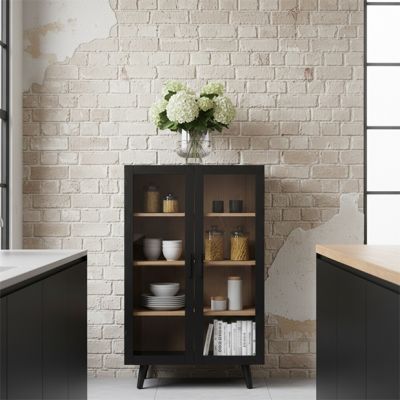 Retro Farmhouse Glass Door Display Cabinet