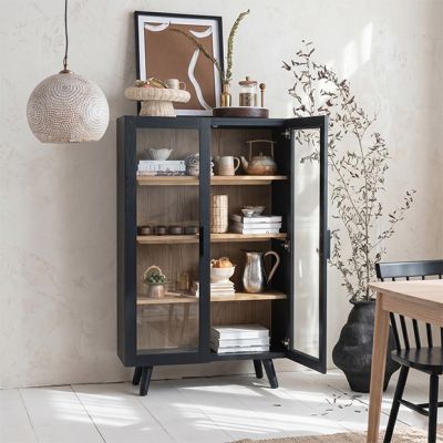 Retro Farmhouse Glass Door Display Cabinet