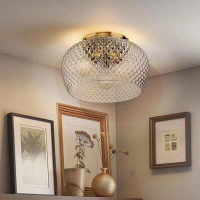 Retro Glass 3 Bulb Ceiling Light In Modern Brushed Gold