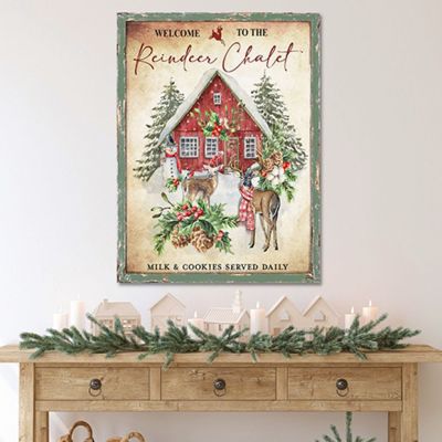 Retro Reindeer Chalet Canvas Wall Art