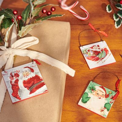 Retro Santa Wooden Christmas Ornaments Set of 3