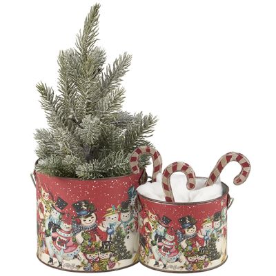 Retro Snowmen Metal Bucket Set of 2