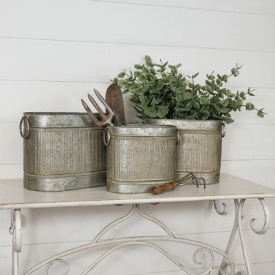 Ribbed Metal Trough Planter Set of 3