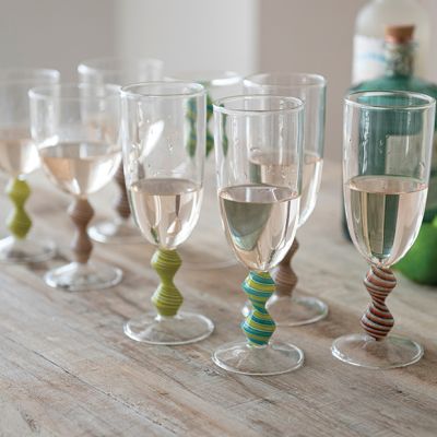 Ribbon Stripe Stemmed Drinkware Assorted Set of 4