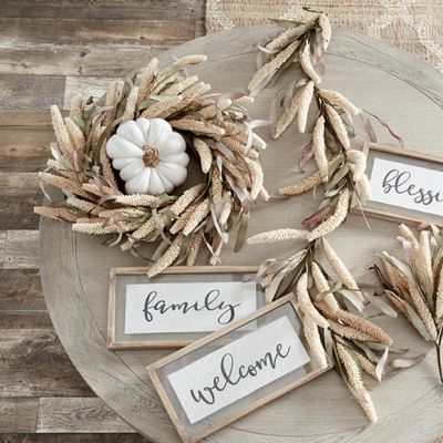 Rice Bush and Leaves Fall Floral Accent Wreath