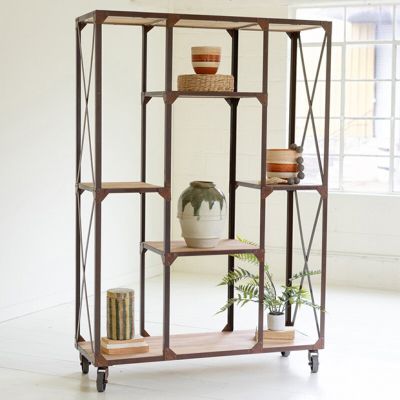 Rolling Display Stand with Alternating Shelves