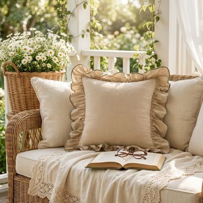 Romantic Cottage Ruffled Throw Pillow
