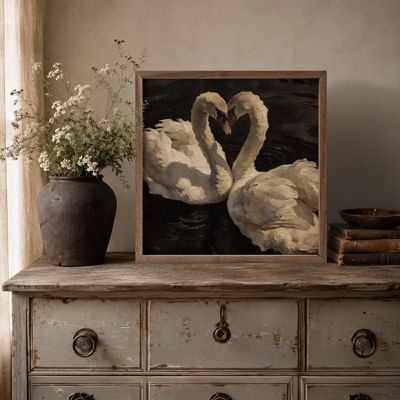 Romantic White Swans On Still Water Framed Wall Art